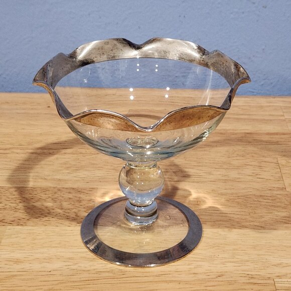 Dorthy Thorpe Compote Bowl w/ Silver Banded Footed Ball Stem 5"x 5.5"" Vintage - Picture 5 of 5